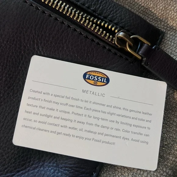 Fossil Brown Leather and Metallic Gold Crossbody Bag and Matching Wallet - Picture 7 of 10